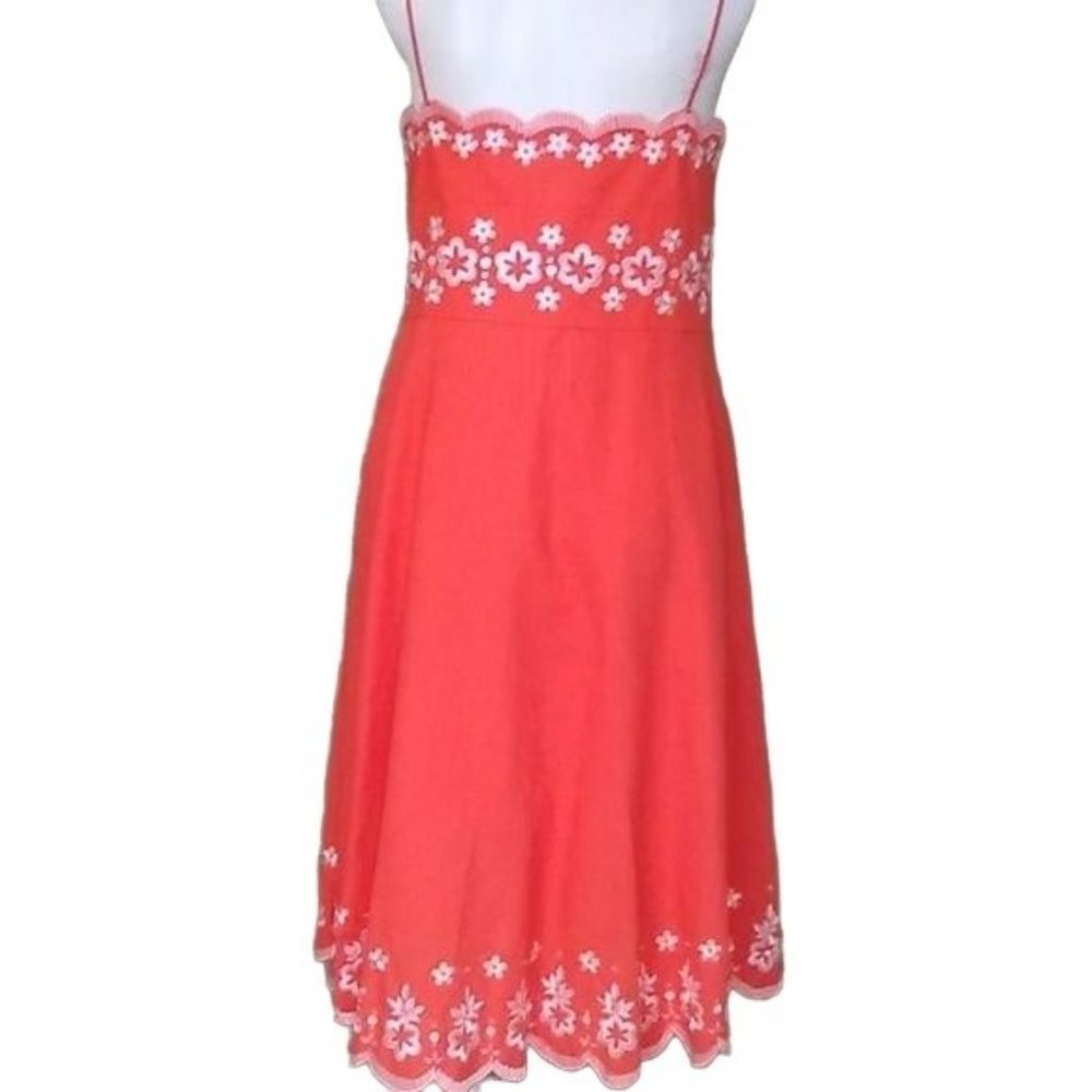 Andre Oliver Dress Fit Flare Floral Embroidery Orange Lined Womens 8 - Picture 5 of 7